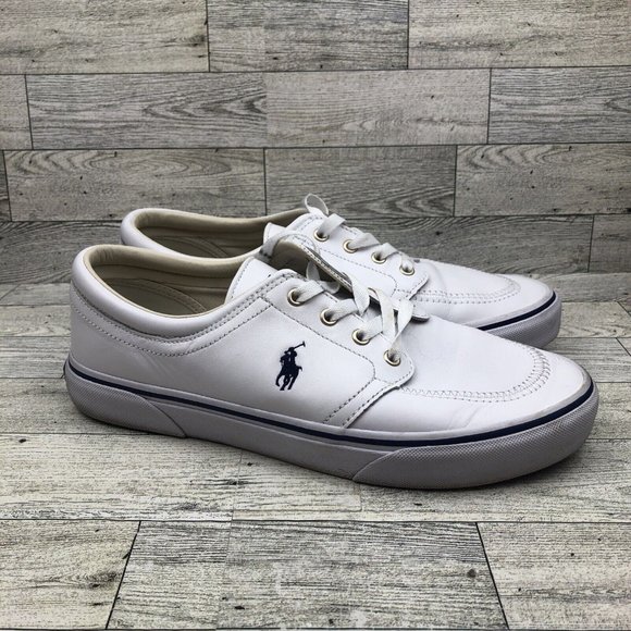 Pre-Owned Polo Ralph Lauren Low Top Shoes Leather Upper White Lace Up Size 8.5 - Picture 1 of 7